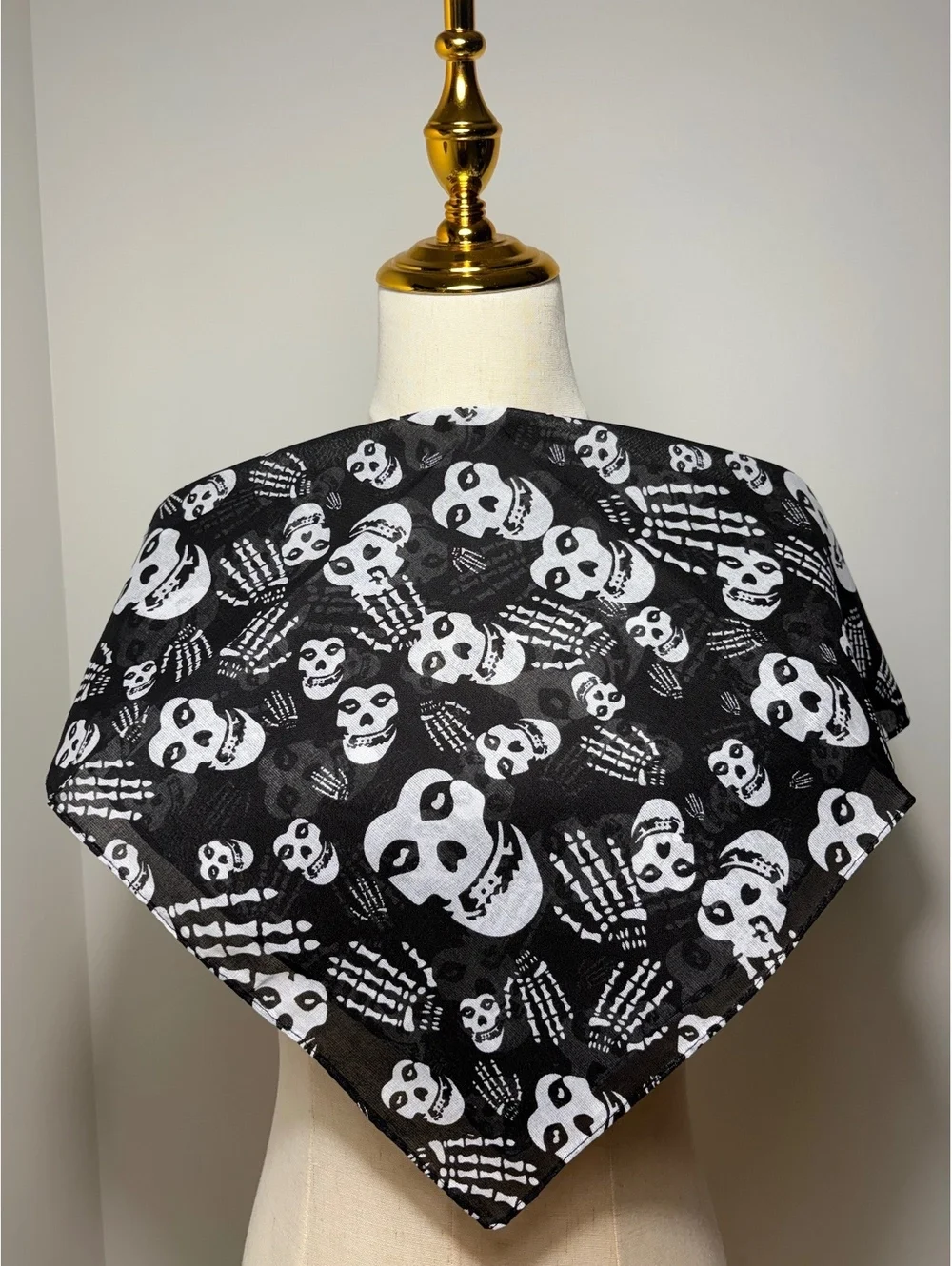 Black and White Skull and Skeleton Hand Pattern Cotton Scarf